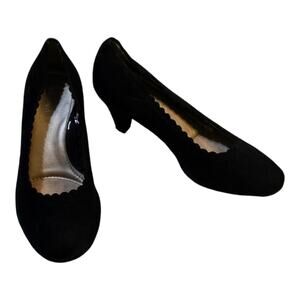 Beautifeel Estella Black Suede Scalloped‎ Trim Heels Pumps Size 37 US 6 - 6.5